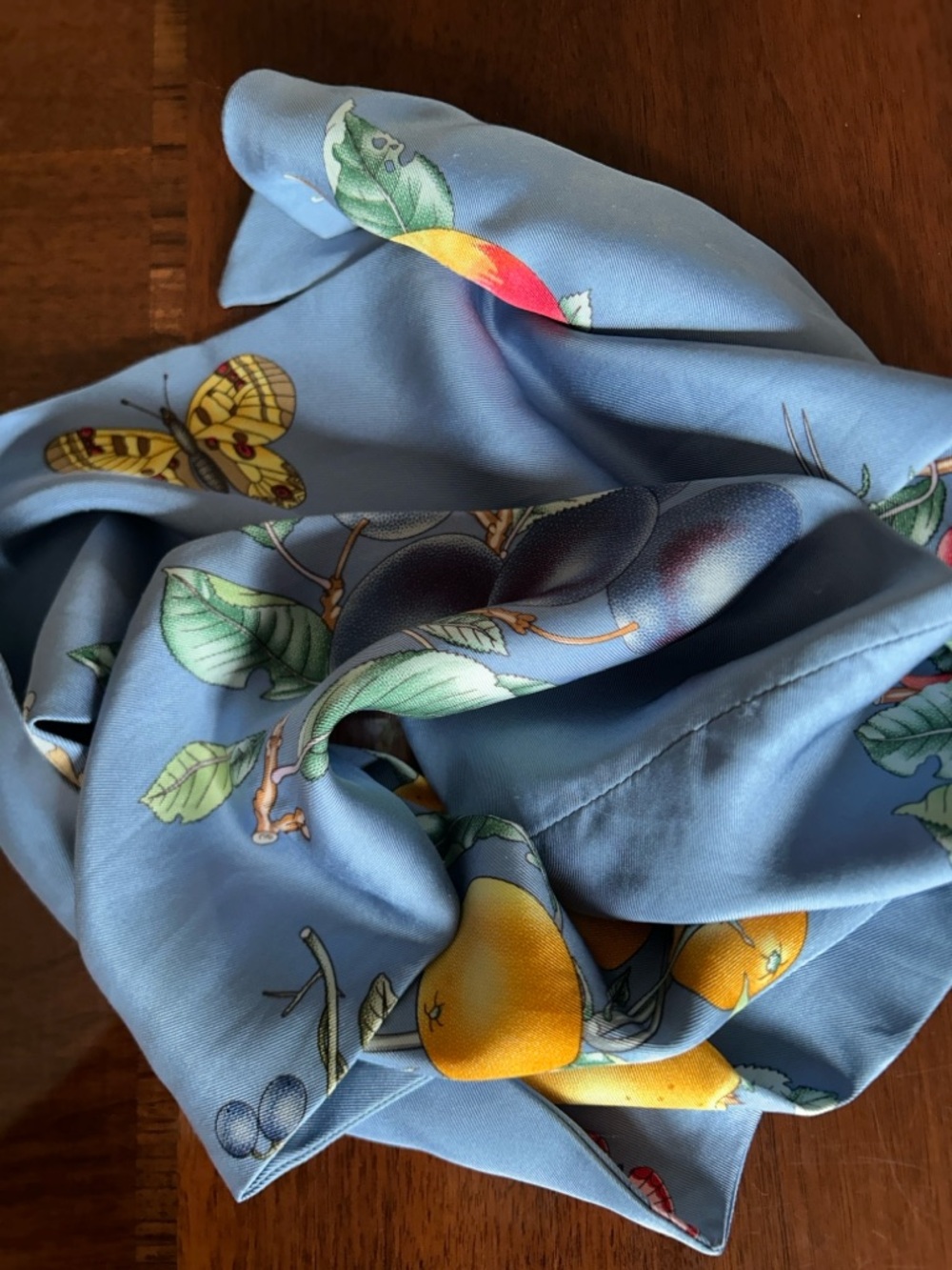 Blue Fruit & Butterfly Silk Scarf 5” x 60” by J McLaughlin - Picture 9 of 9